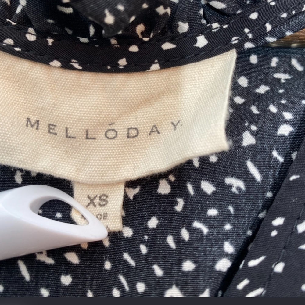 Melloday Black White Pebble Polka Dot Maxi Dress XS Cottagecore Boho - Picture 6 of 12